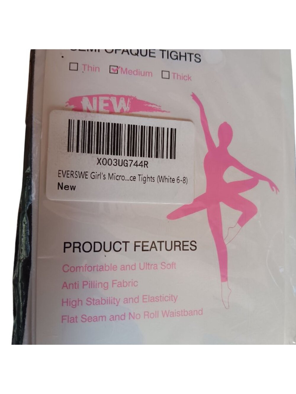 Semi Opaque Tights 40D Size 6-8 NEW Everswe Girls White
